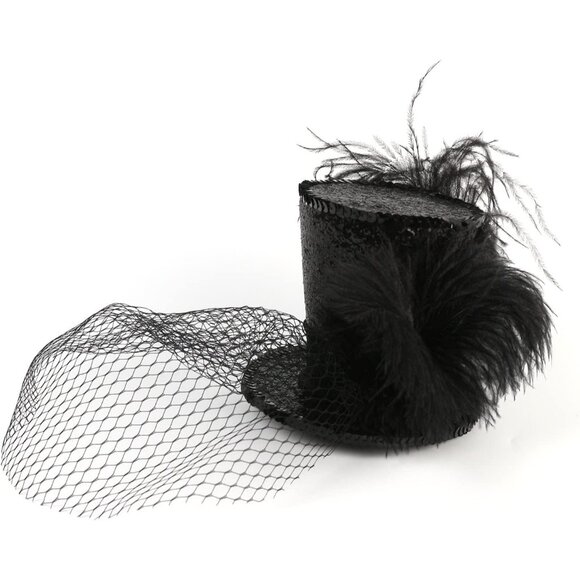 Mini Top Hat Headband Fascinator - Black-4 main image 4